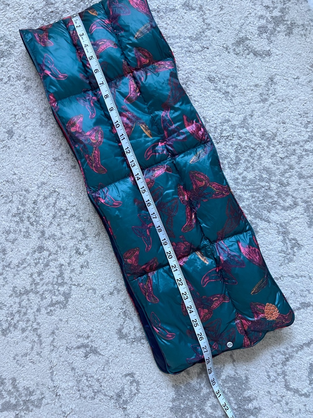 Stio Hometown Puffer Scarf Quilted Floral Teal Colorblock Gorpcore Winter Ski - Picture 5 of 6